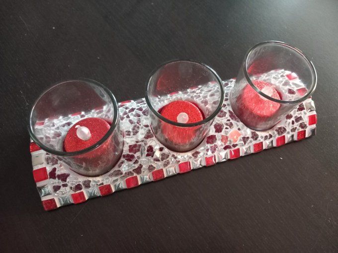 Photophore 3 lumignons Rouge et Argenté