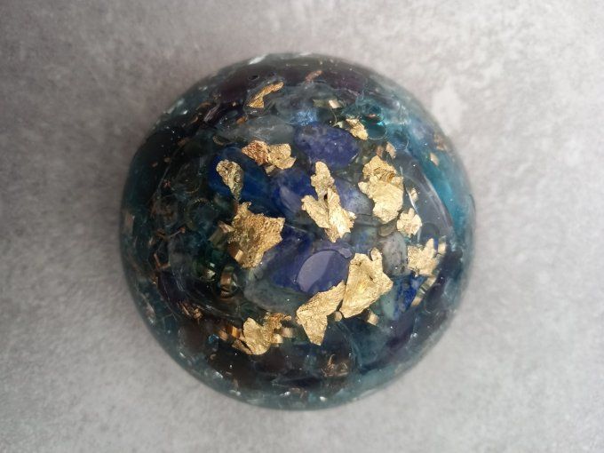 Dôme Orgonite Bleu avec des Feuilles d'Or 