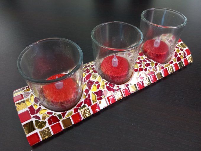 Photophore 3 lumignons Rouge et Or