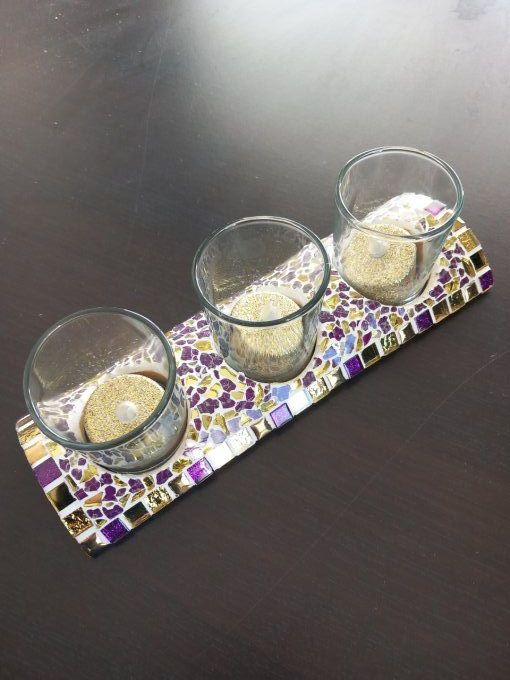 Photophore 3 lumignons Violet et Or